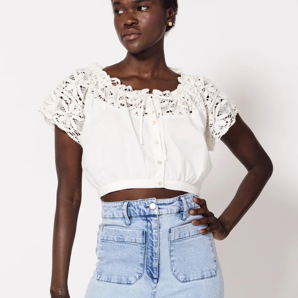 Cleobella Teresa Blouse White Lace Trimmed Women's Top New $159